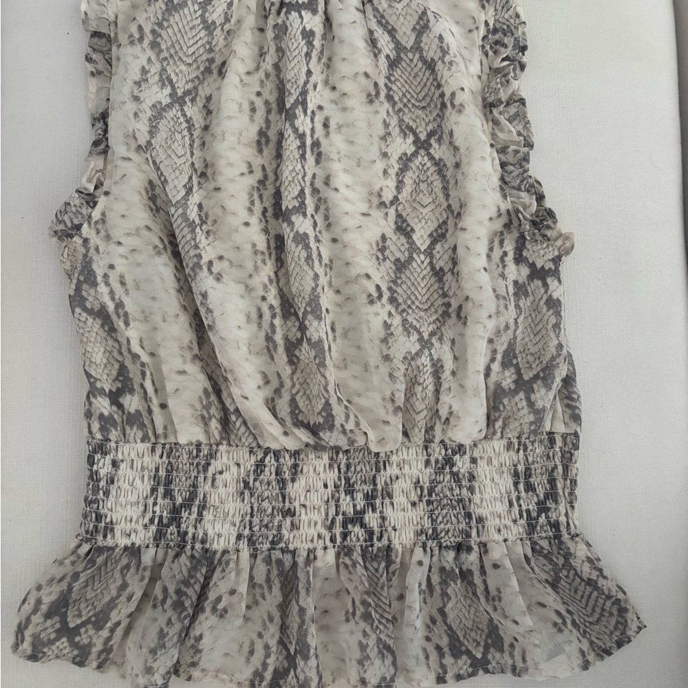 Japna Gray Snake Print Ruffle Blouse